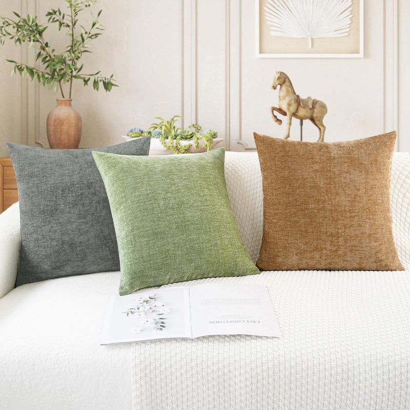 CaliTime Throw Pillow Covers Decorative 18 X 18 Inches Pack of 2 Cozy Chenille Cushion Cases for Couch Sofa Bed Living Room Home Sage Green - Image 5